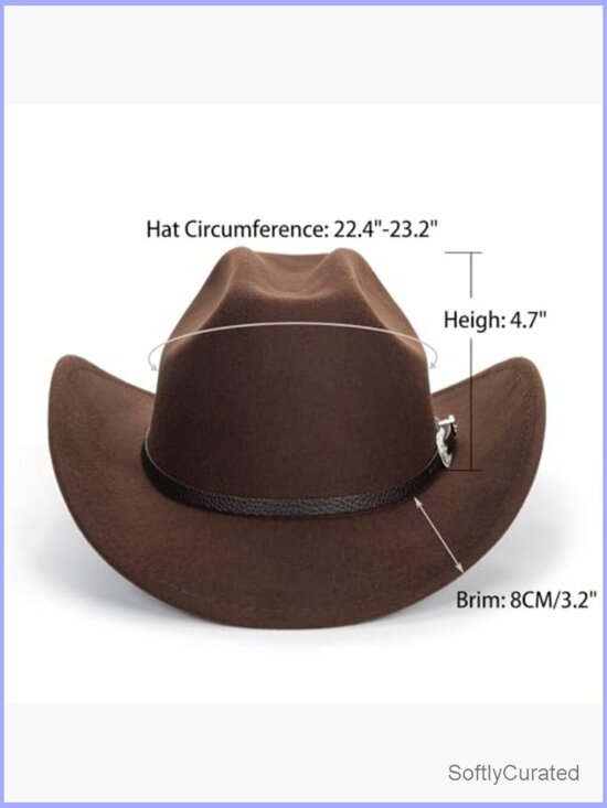Classic Western Felt Cowboy Hat Wide Brim Belt Buckle Unisex